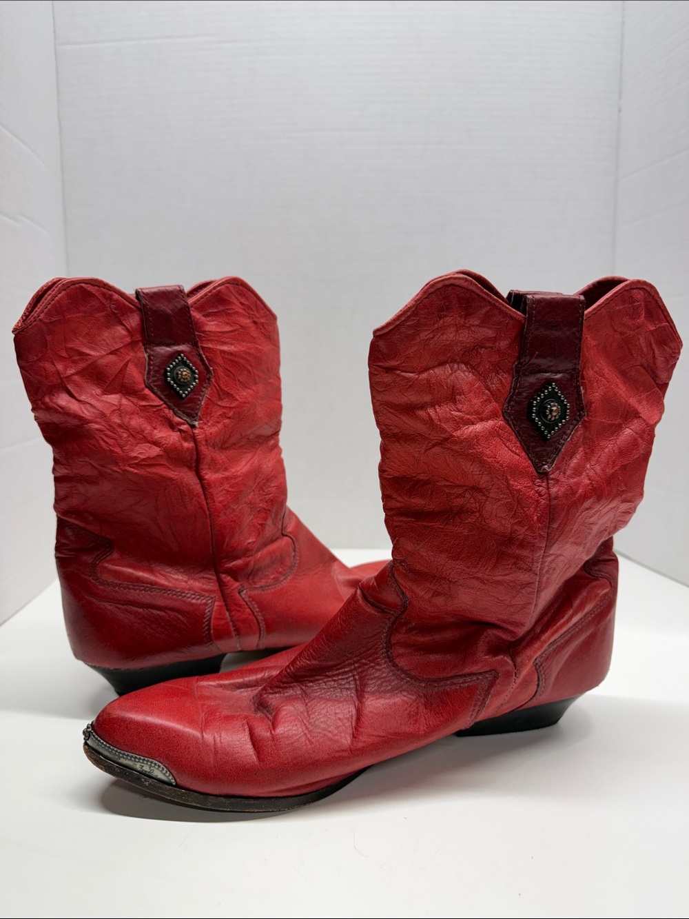 Vintage Zodiac Boots Western Boot Slouchy Pull On Leather Red Womens Size 10